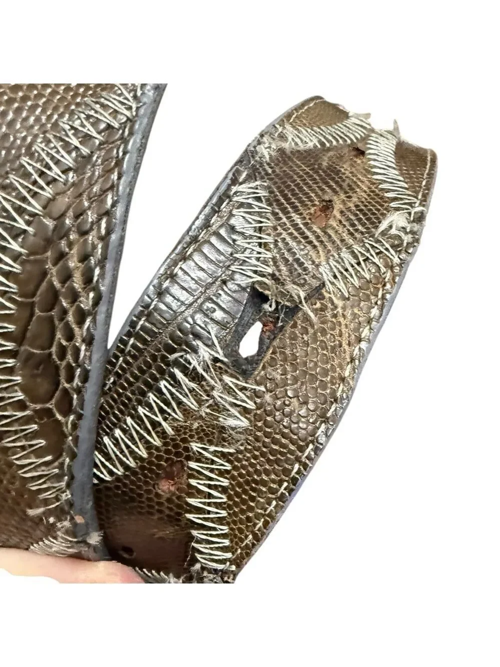 Vintage Genuine Lizard Leather Belt Brown Size 40 Measures 45 Inches USA